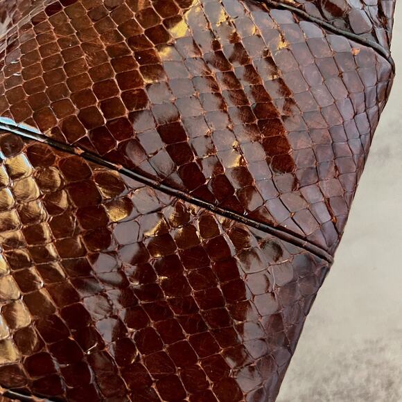 Judith Leiber Python Snake Skin Frame Bag Gold Tone Cutout Hardware Vintage - Picture 8 of 16